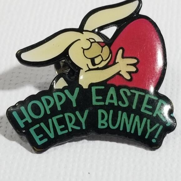 Hoppy Easter every bunny enamel pin  1" - Picture 2 of 5